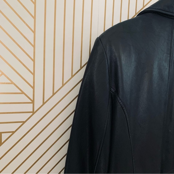 Kenneth Cole Reaction Leather jacket zipper front long line silhouette collar L - Picture 9 of 11
